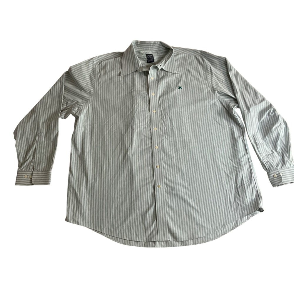 Brooks Brothers Button Down Shirt Mens 2XLT Green Striped Non-Iron Stretch Tall